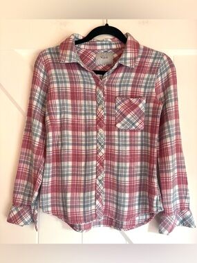 Rails Hunter Plaid Flannel Pink Rose/Red Blue Cream Shirt XS Rosewood Sky